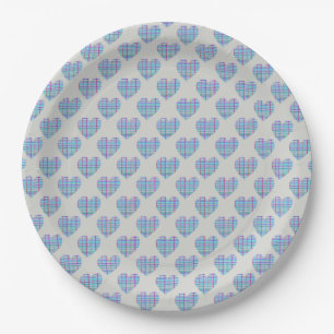 Blue hearts on pebble grey paper plate