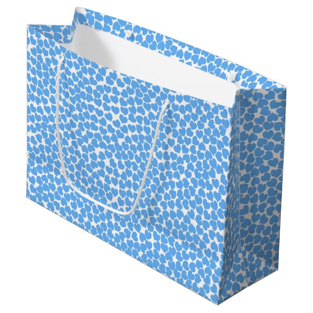 Blue Hearts on White Large Gift Bag (Front Angled)