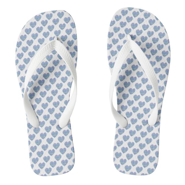 Blue hearts on white thongs (Footbed)