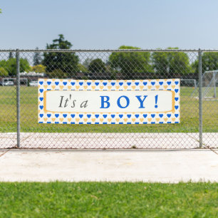 Blue Hearts Pattern It's a Boy Banner
