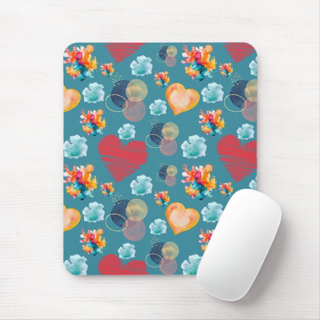 Blue Hearts Pattern Mouse Pad (With Mouse)