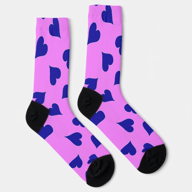 Blue hearts pattern on pink socks (Right)