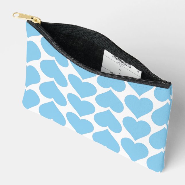 Blue Hearts Pattern, Romantic, Love Accessory Pouch (Open)