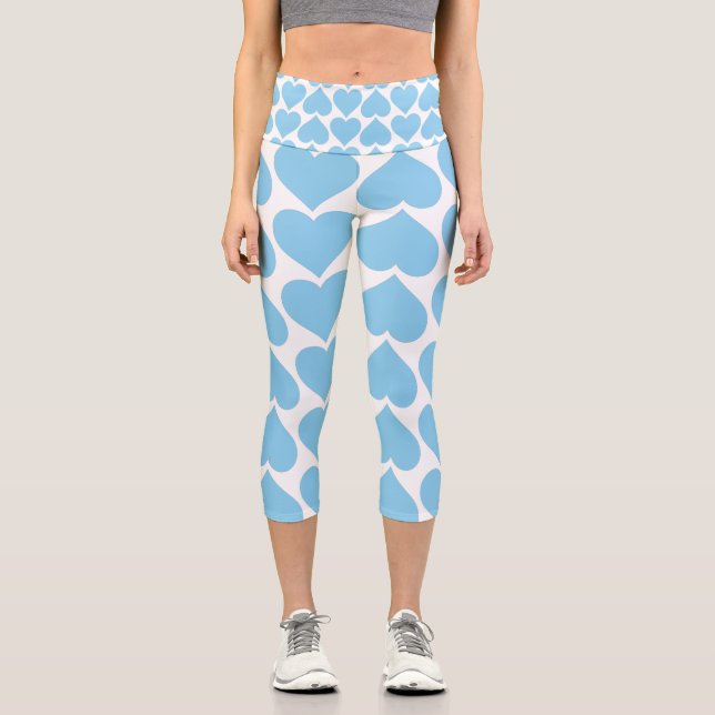 Blue Hearts Pattern, Romantic, Love Capri Leggings (Front)