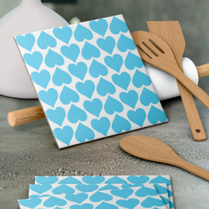 Blue Hearts Pattern, Romantic, Love Ceramic Tile