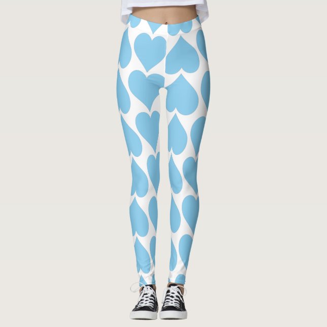 Blue Hearts Pattern, Romantic, Love Leggings (Front)