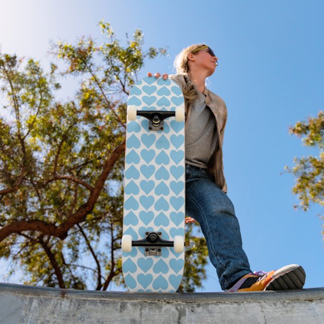 Blue Hearts Pattern, Romantic, Love Skateboard (Outdoor 1)