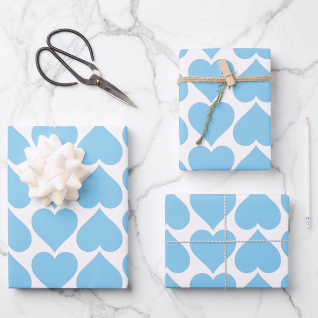 Blue Hearts Pattern, Romantic, Love Wrapping Paper Sheet (Front)