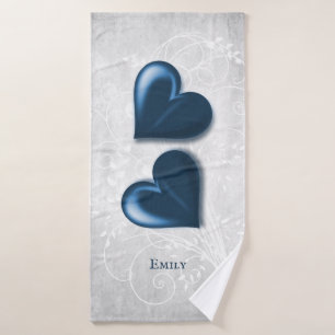 Blue Hearts Personalised Bath Towel Set