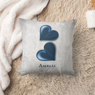 Blue Hearts Personalised Throw Pillow