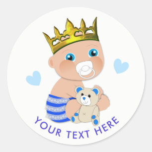 Blue Hearts Prince Baby Boy Shower Personalised Classic Round Sticker