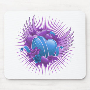 Blue Hearts Roses and Wings Mouse Pad