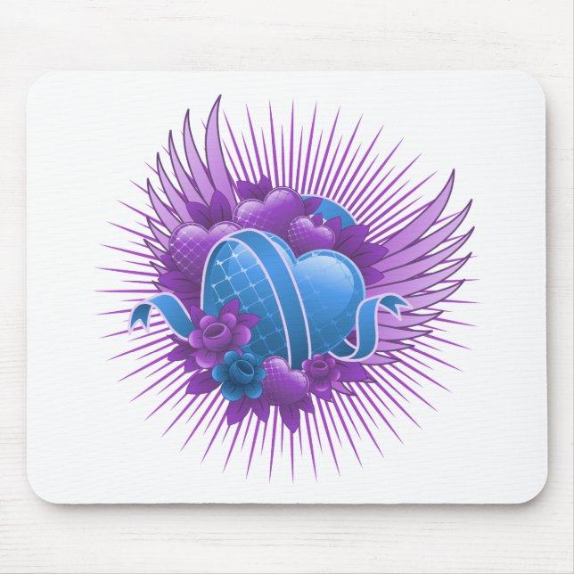 Blue Hearts Roses and Wings Mouse Pad (Front)