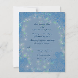 Blue Hearts Sparkly Lights Wedding RSVP Card