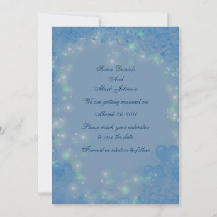 Blue Hearts Sparkly Lights Wedding Save The Date Invitation