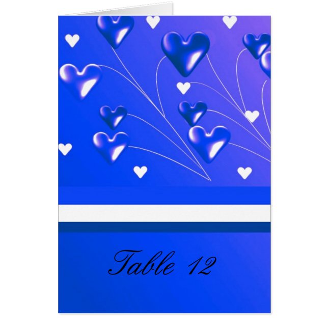 Blue Hearts Table Seating Card (Front)
