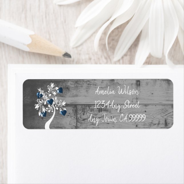 Blue Hearts Tree Return Address Label (Insitu)