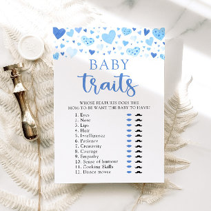 Blue Hearts Valentine Baby Shower Baby Traits Game Invitation