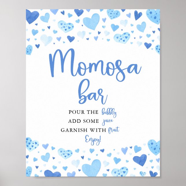Blue Hearts Valentine Baby Shower Momosa Bar Sign (Front)