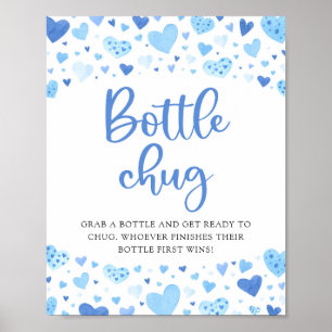 Blue Hearts Valentine Bottle Chug Baby Shower Sign