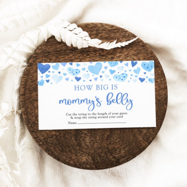 Blue Hearts Valentine How Big is Mummy's Belly Enclosure Card (Watercolor Cute Blue Hearts Valentine Sweetheart Baby Boy How Big is Mommy's Baby Shower Game)