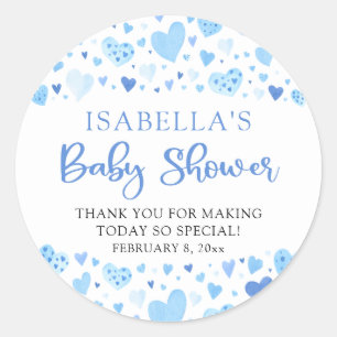 Blue Hearts Valentine Sweetheart Baby Shower Classic Round Sticker