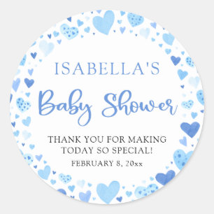 Blue Hearts Valentine Sweetheart Baby Shower Classic Round Sticker