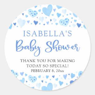 Blue Hearts Valentine Sweetheart Baby Shower Classic Round Sticker