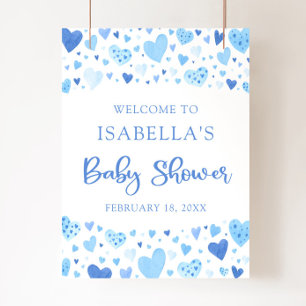 Blue Hearts Valentine Sweetheart Baby Shower Poster