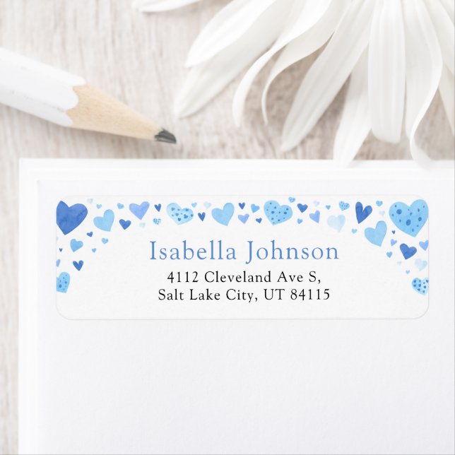 Blue Hearts Valentine's Day Return Address Return Address Label (Insitu)