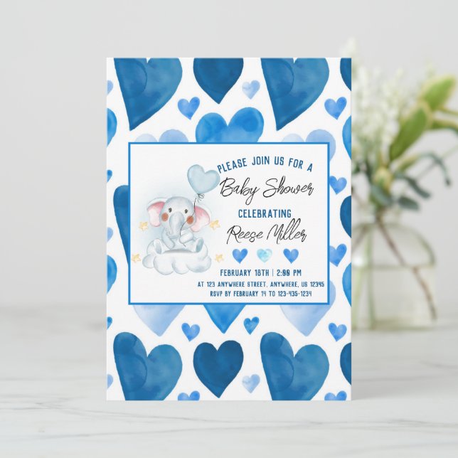 Blue Hearts Winter Baby Shower Invitation (Standing Front)