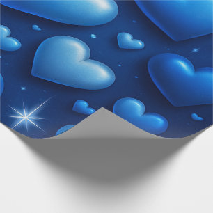 Blue Hearts with Stars Pattern Wrapping Paper