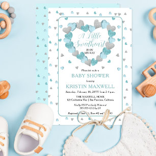 Blue Hearts Wreath A Little Sweetheart Baby Shower Invitation