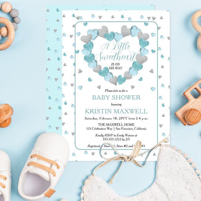 Blue Hearts Wreath A Little Sweetheart Baby Shower Invitation (Creator Uploaded)
