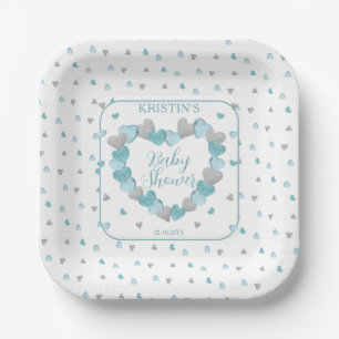 Blue Hearts Wreath A Little Sweetheart Baby Shower Paper Plate