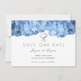 Blue Heaven Floral Save Our Date Hearts Card
