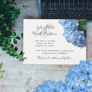 Blue Heaven Hydrangea Floral Linen Save the Date