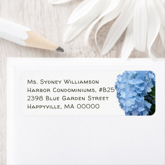 Blue Heaven Hydrangea Return Address Labels (Insitu)