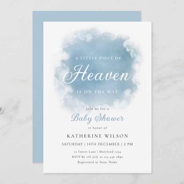 Blue Heaven Sent Cloud Baby Shower Invitation (Front/Back)