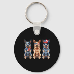 Blue Heeler 4th Of July Aamerican Flag Dog Key Ring