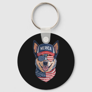 Blue Heeler 4th Of July Us American Flag Dog Patri Key Ring