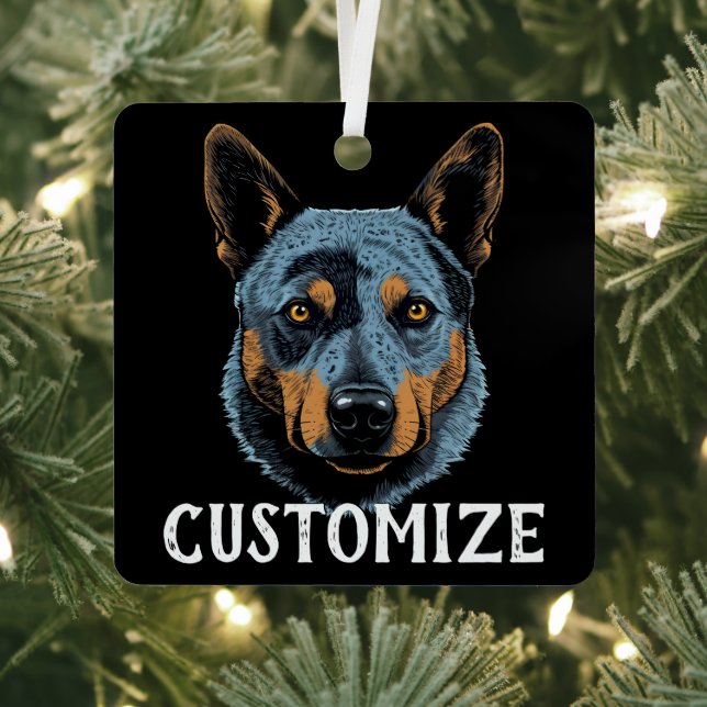 Blue Heeler Australian Cattle Dog Custom Name Metal Tree Decoration (Insitu)