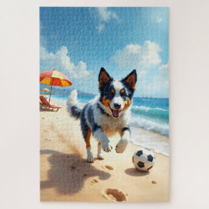 Blue Heeler Beach Sports Scene Jigsaw Puzzle