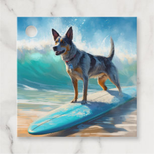 Blue Heeler Beach Surfing Painting Favour Tags
