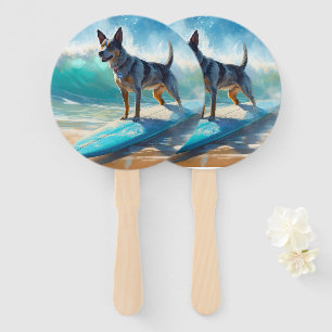 Blue Heeler Beach Surfing Painting Hand Fan