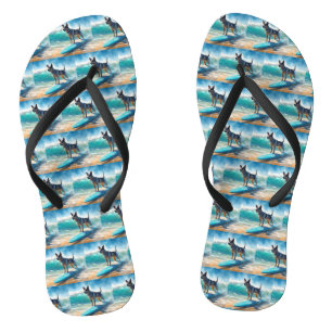Blue Heeler Beach Surfing Painting Thongs