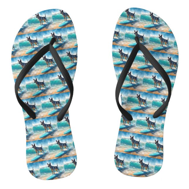 Blue Heeler Beach Surfing Painting  Thongs (Footbed)