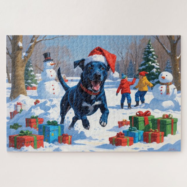 Blue Heeler Christmas Festive Snow Scene Jigsaw Puzzle (Horizontal)