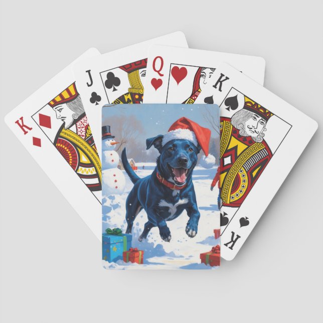 Blue Heeler Christmas Festive Snow Scene Playing Cards (Back)