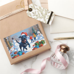 Blue Heeler Christmas Festive Snow Scene Rectangular Sticker